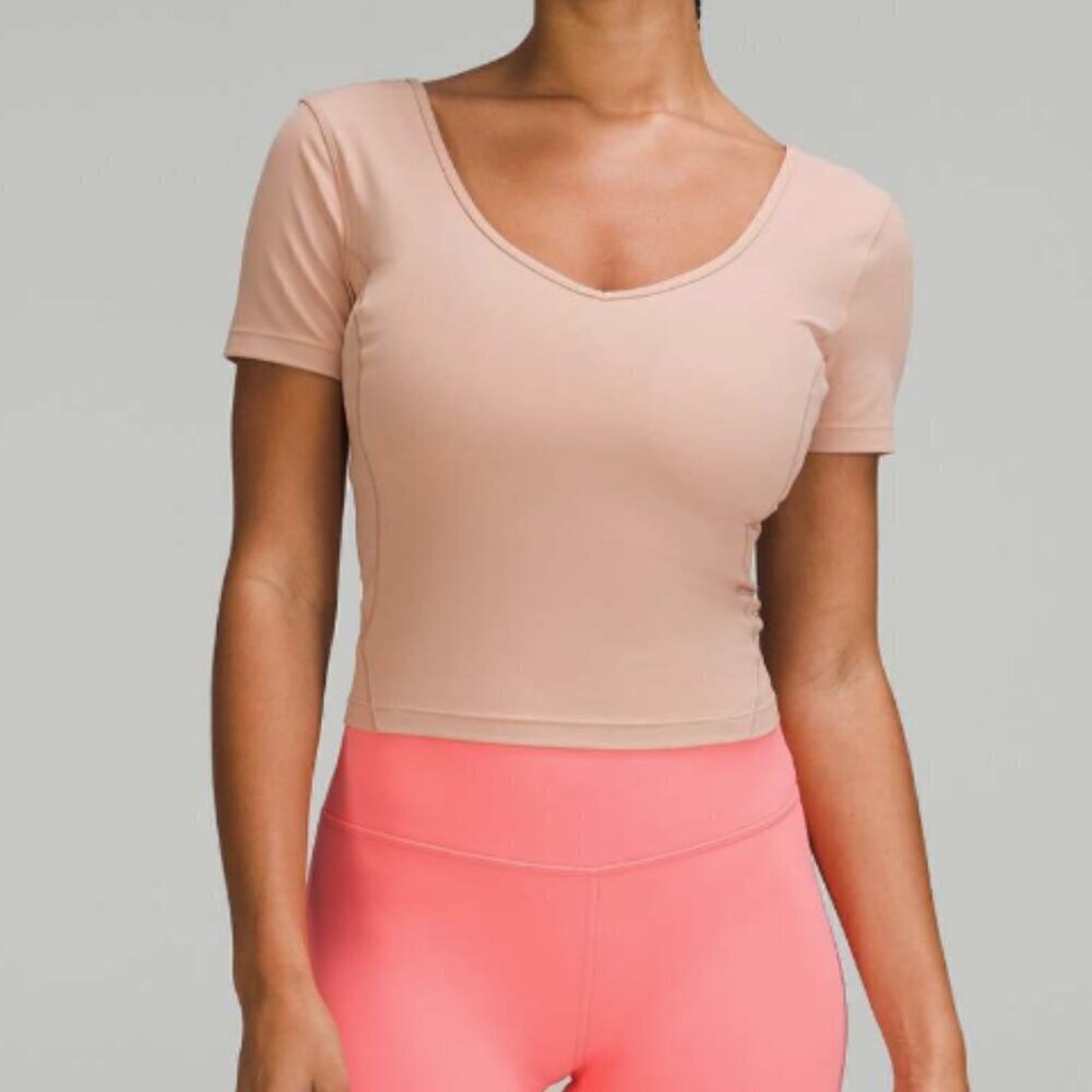 Lululemon | Align T-Shirt V-Neck Nulu Crop Top Short Sleeve Pink Clay Size 10 - Picture 2 of 9